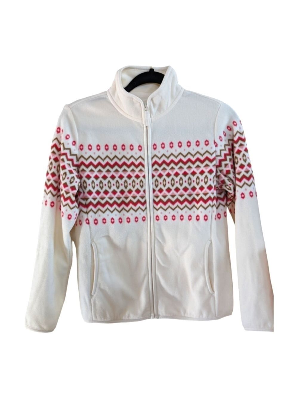 UniQlo Cream,pink,rust and brown full zip fleece Size 13Y EUC
